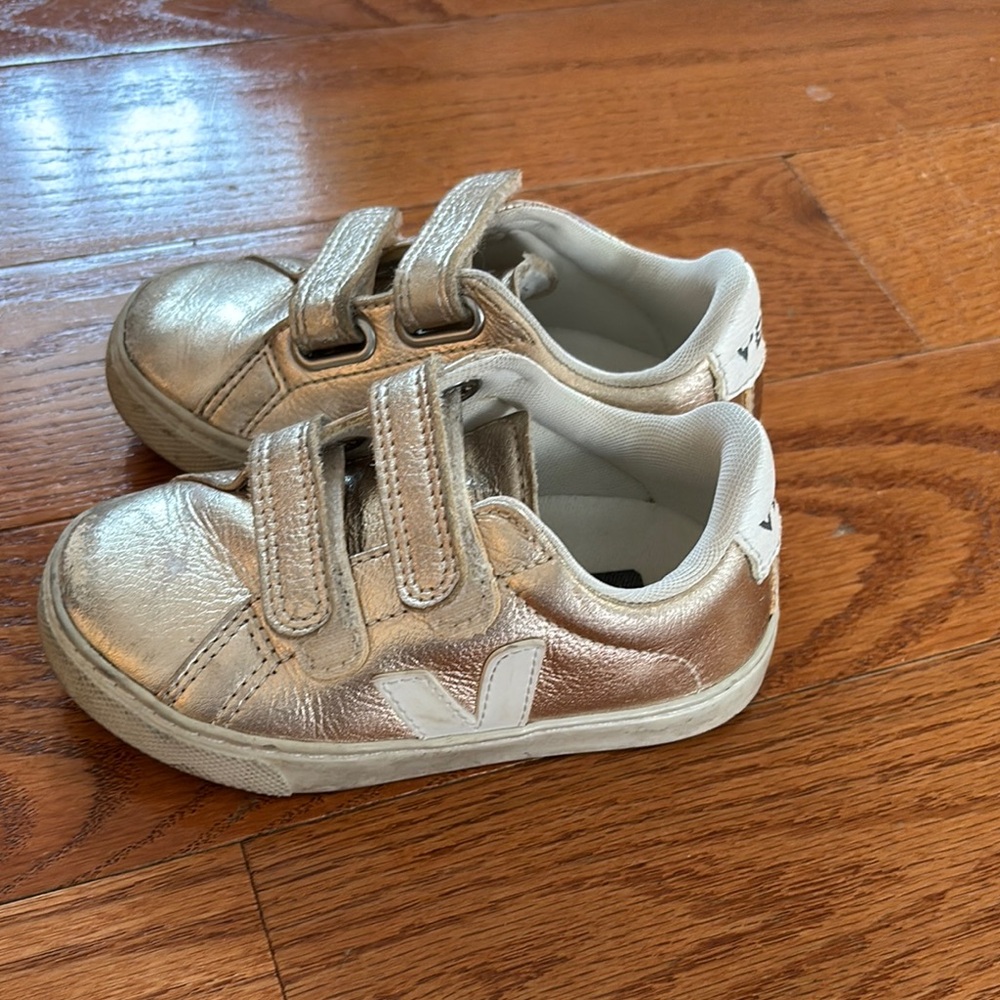 Veja Gold Sneakers with Velcro Straps and Rubber Sole